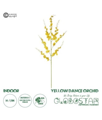 GloboStar® Artificial Garden YELLOW DANCE ORCHID BRANCH 21414 Τεχνητό Διακοσμητικό Κλαδί Κίτρινη Ορχιδέα Y110cm